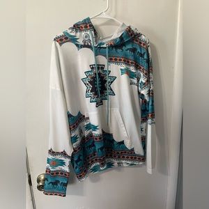 Women’s Aztec Hoodie with horses size small